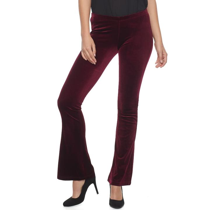 Women's Double Click Velvet Flare Leggings, Size: Large, Dark Red