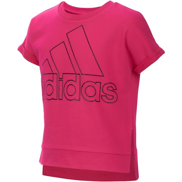 Girls 7-16 Adidas Short Sleeve Cropped Sweatshirt, Size: Xl, Brt Pink