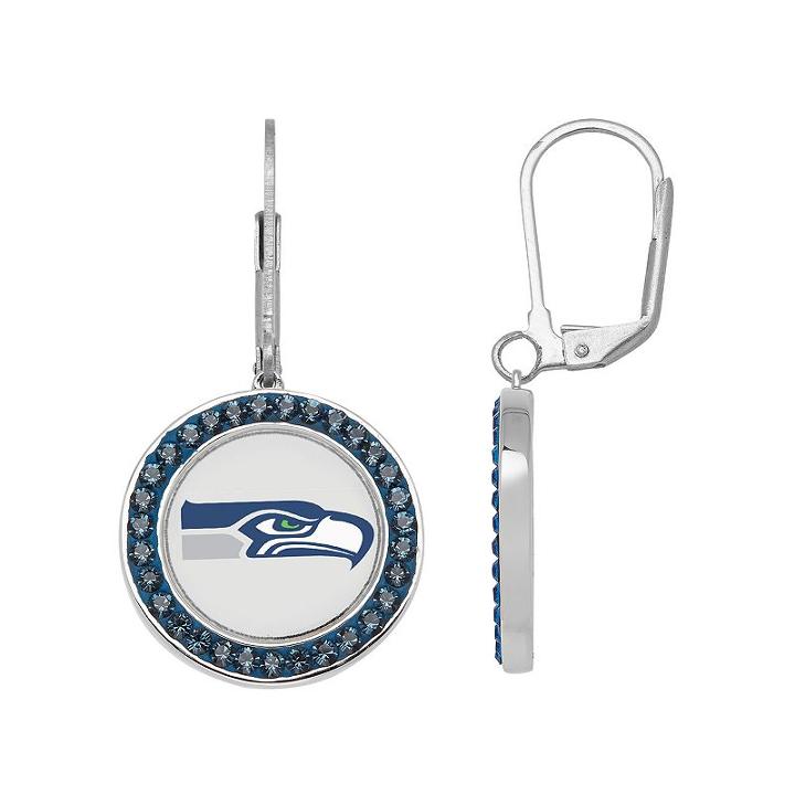 Seattle Seahawks Crystal Team Logo Drop Earrings, Women's, Blue
