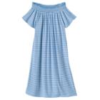 Girls 7-16 Love, Fire Smocked Off Shoulder Striped Dress, Girl's, Size: 8, Med Blue