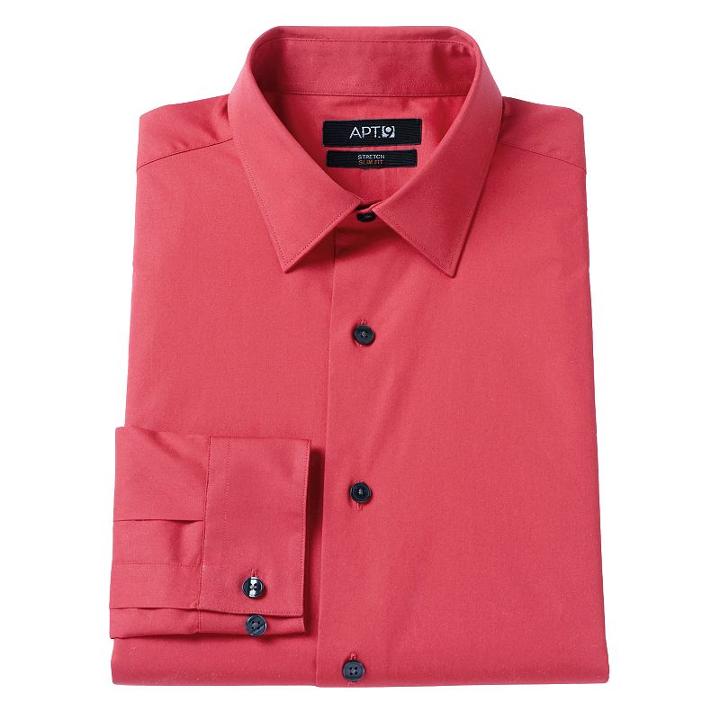 Men's Apt. 9&reg; Slim-fit Stretch Spread-collar Dress Shirt, Size: 18-34/35, Pink