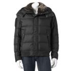 Men's Andrew Marc Down Hooded Faux-fur Trim Bomber Jacket, Size: Large, Black