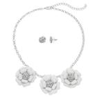 White Flower Statement Necklace & Stud Earring Set, Women's