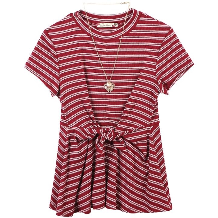 Girls 7-16 Speechless Striped Twist Front Dress, Size: Large, Burgundy Ivory