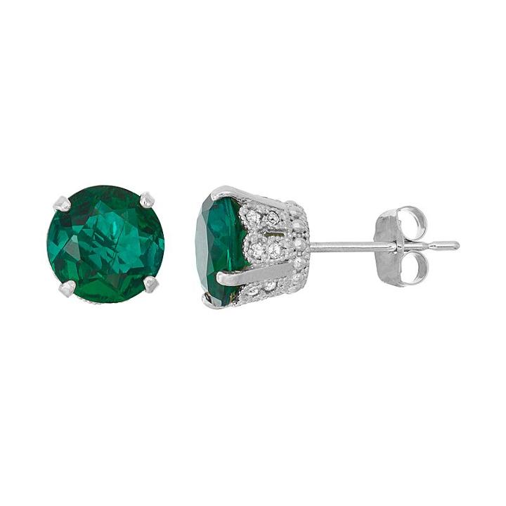 Sterling Silver Simulated Emerald & Lab-created White Sapphire Stud Earrings, Women's, Green