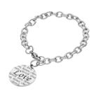 Stainless Steel Love, Honor, Cherish Disc Charm Bracelet, Women's, Size: 7.5, Grey