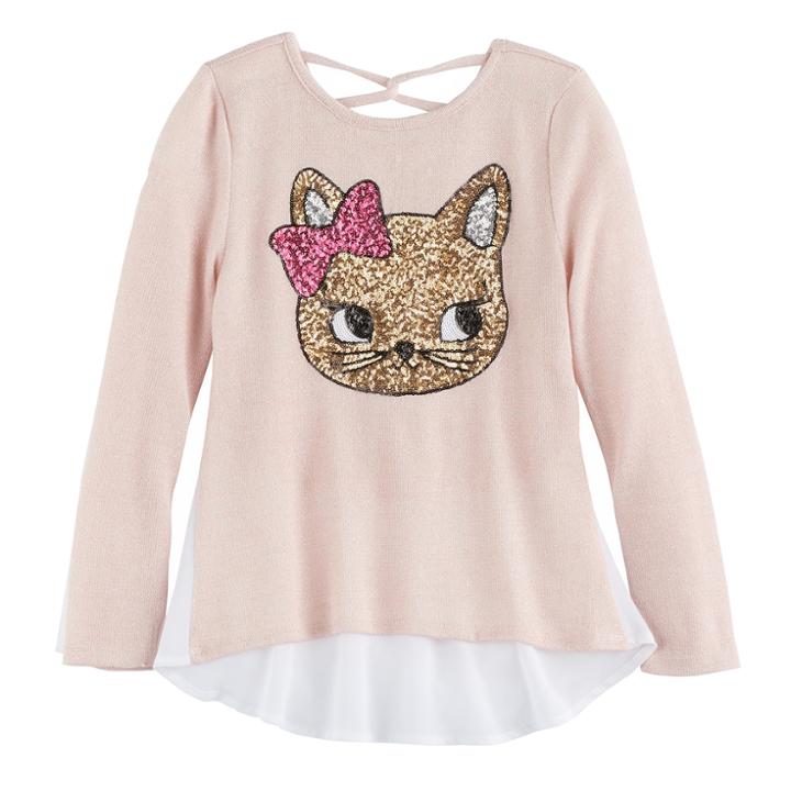 Girls 7-16 Miss Chievous Sequin Tulip Hem Hatchi Top, Size: Large, Brt Orange