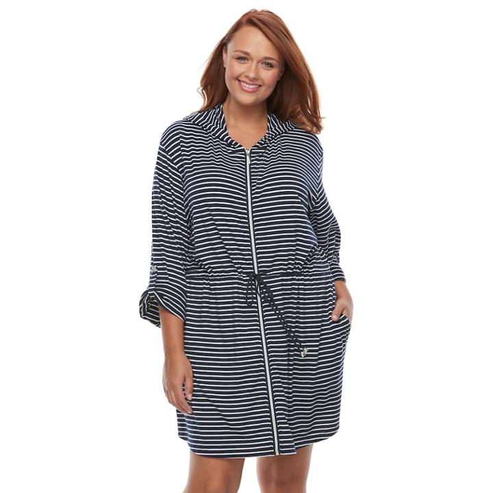 Plus Size Apt. 9&reg; Striped Jersey Cover-up, Women's, Size: 3xl, Blue (navy)