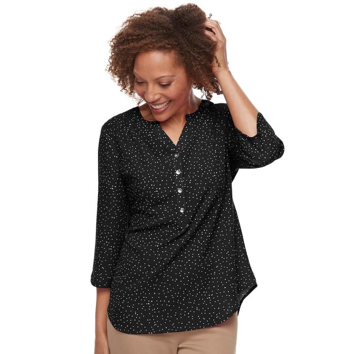 Petite Croft & Barrow&reg; Smocked Printed Top, Women's, Size: Xl Petite, Black