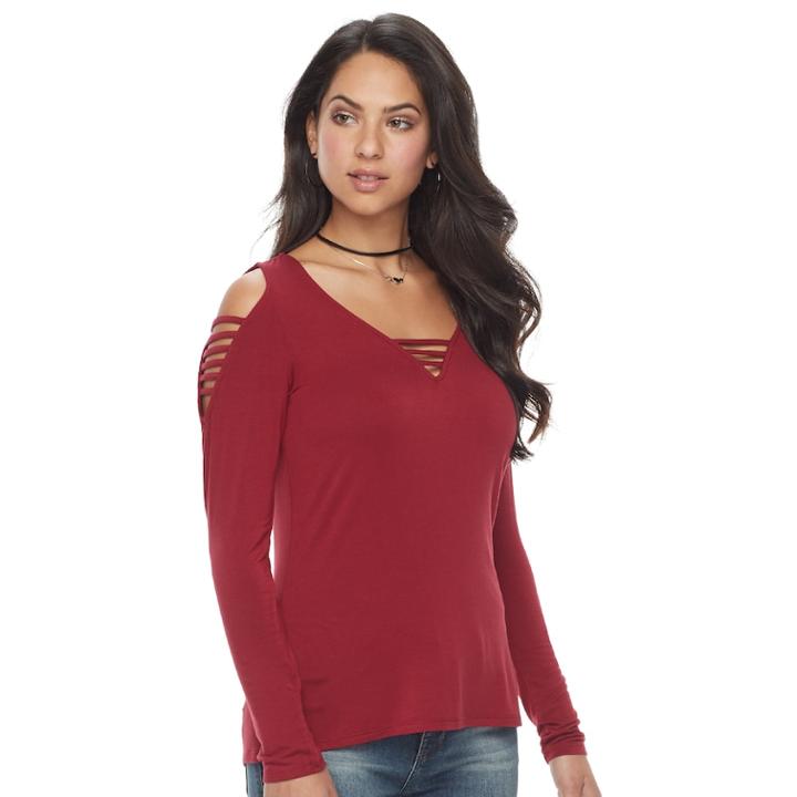 Women's Rock & Republic&reg; Strappy Cold-shoulder Tee, Size: Xs, Red