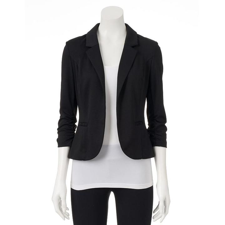 Juniors' Candie's® Ruched Lace Knit Blazer, Girl's, Size: Xs, Black