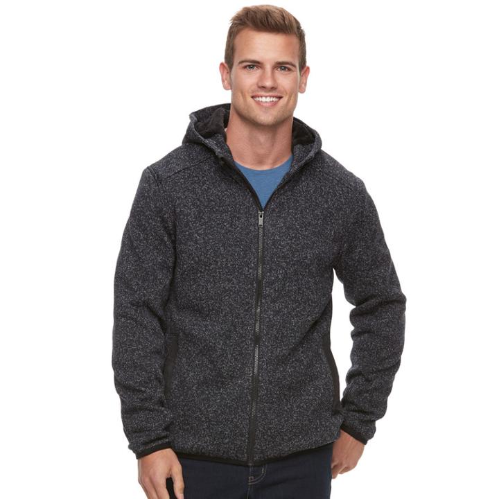 Men's Apt. 9&reg; Marled Sherpa-lined Sweater Fleece Hooded Jacket, Size: Large, Dark Grey