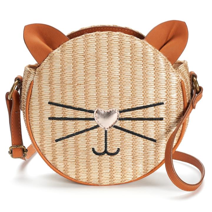 T-shirt & Jeans Cat Straw Tambourine Crossbody Bag, Women's, Med Beige
