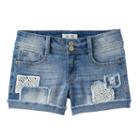 Girls 7-16 & Plus Size Mudd&reg; Crochet Patch Destructed Jean Shorts, Girl's, Size: 16 1/2, Blue (navy)