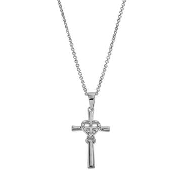 Delicate Diamonds Sterling Silver Heart Cross Pendant Necklace, Women's, Grey