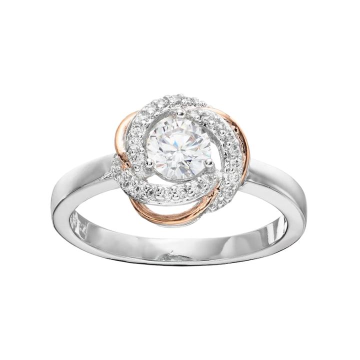 Lily & Lace Cubic Zirconia Two Tone Love Knot Ring, Women's, Size: 9, White