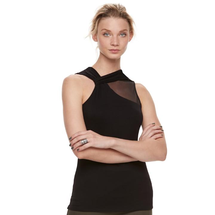 Women's Rock & Republic&reg; Twist Mesh Tank, Size: Large, Black