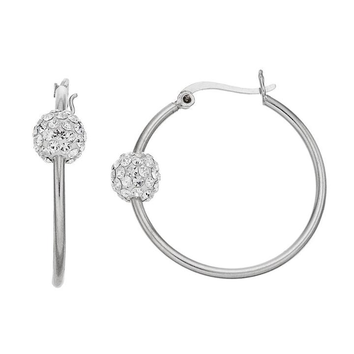 Chrystina Crystal Ball Hoop Earrings, Women's, White