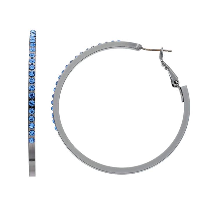 Pave Square Tube Nickel Free Hoop Earrings, Women's, Blue