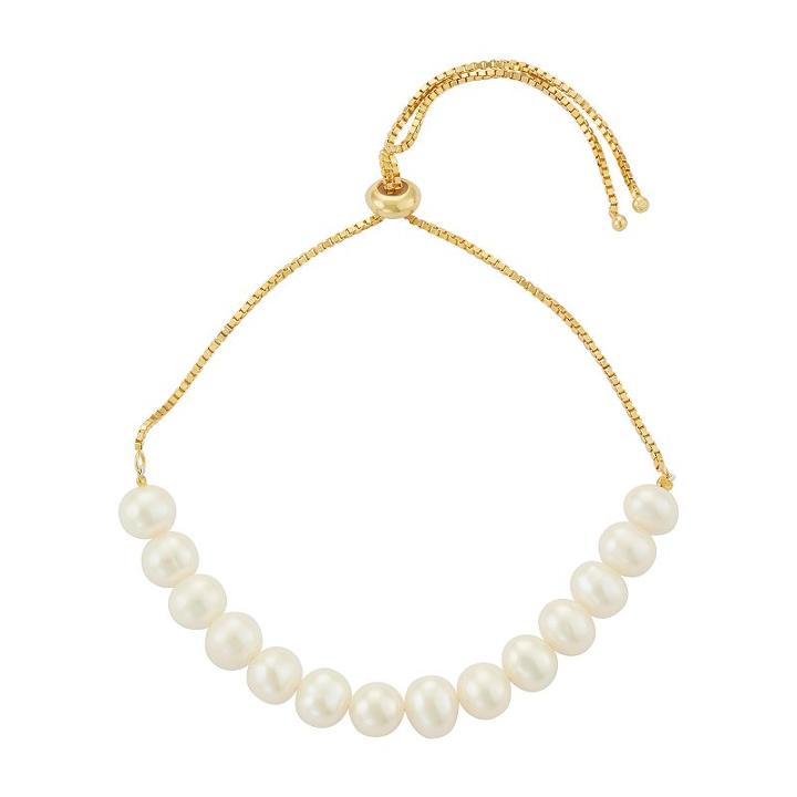 14k Gold Over Silver Freshwater Cultured Pearl Bolo Bracelet, Women's, Size: 10, White