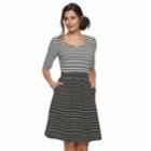 Women's Nina Leonard Striped Fit & Flare Dress, Size: Xl, Light Grey