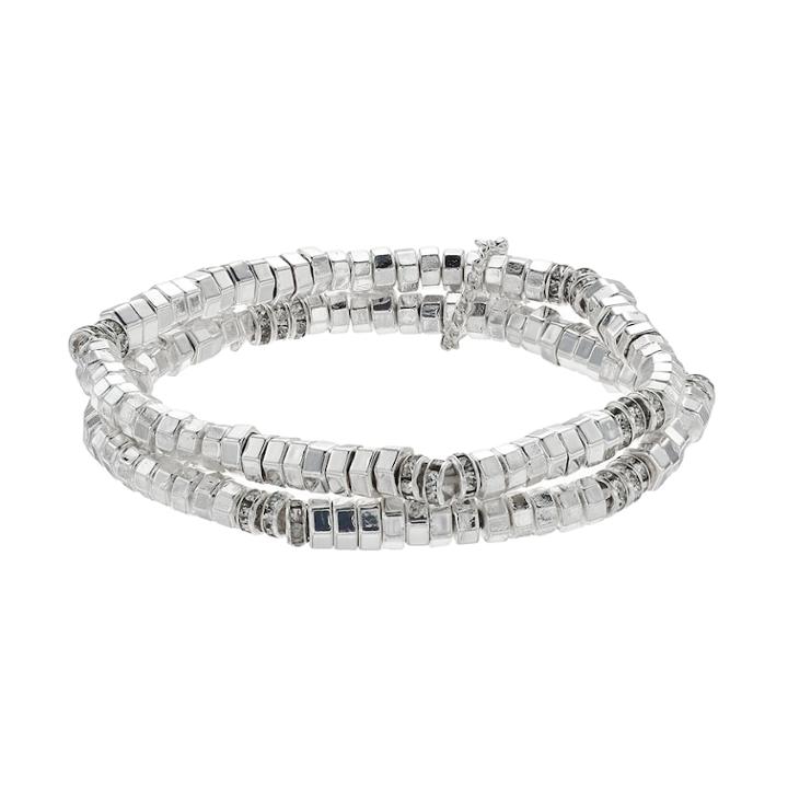 Dana Buchman Beaded Double Row Stretch Bracelet, Women's, Silver