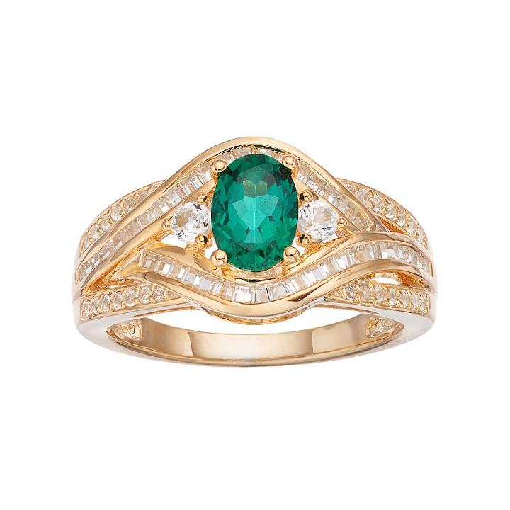 10k Gold 3/8 Carat T.w. Diamond & Emerald Twist Ring, Women's, Size: 6, Green