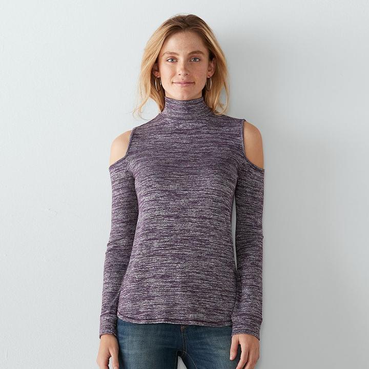 Women's Sonoma Goods For Life&trade; Cold-shoulder Marled Tee, Size: Large, Drk Purple