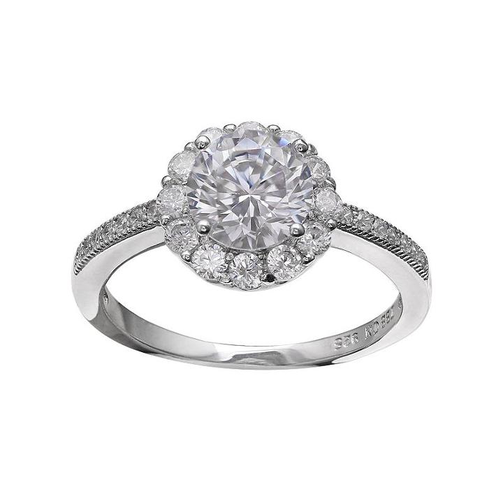 Primrose Sterling Silver Cubic Zirconia Flower Ring, Women's, Size: 8, Grey