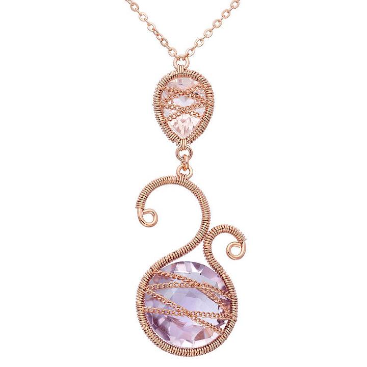 Amethyst 18k Rose Gold Over Silver Scrollwork And Chain-wrapped Necklace, Women's, Size: 18, Purple