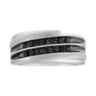 Men's 10k White Gold 5/8 Carat T.w. Black Diamond Double Channel Ring, Size: 12