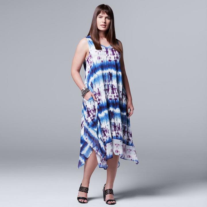 Plus Size Simply Vera Vera Wang Tie-dye Midi Dress, Women's, Size: 2xl, Blue