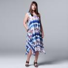 Plus Size Simply Vera Vera Wang Tie-dye Midi Dress, Women's, Size: 2xl, Blue