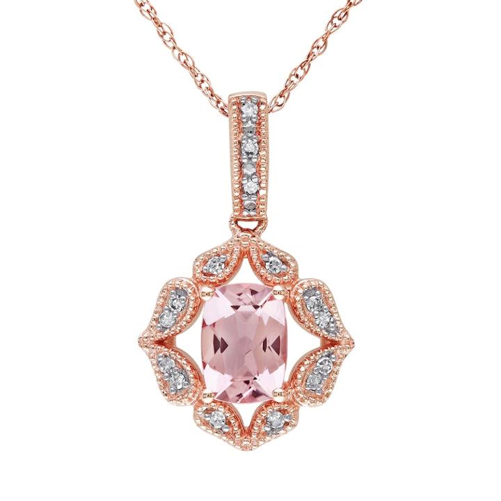 Stella Grace Morganite & Diamond Accent 10k Rose Gold Pendant Necklace, Women's, Size: 17, Pink