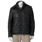 Men's Excelled Faux-leather Puffer Jacket, Size: Large, Black