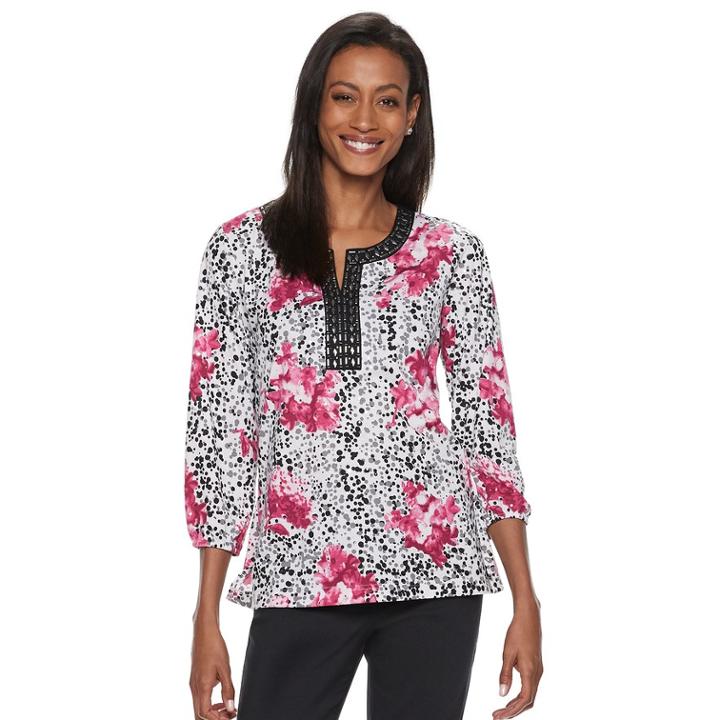 Women's Cathy Daniels Embellished Paisley Top, Size: Medium, Red Animal Print