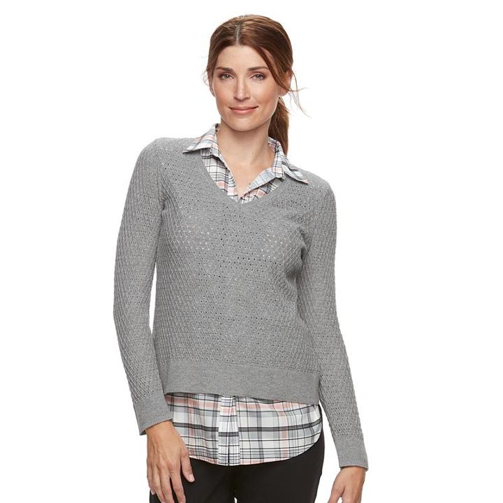 Women's Croft & Barrow&reg; 2-fer Sweater, Size: Large, Med Grey