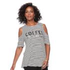 Women's Apt. 9&reg; Cold-shoulder Graphic Tee, Size: Xl, White
