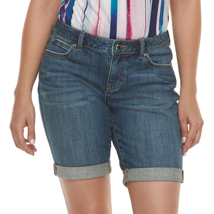 Women's Jennifer Lopez Cuffed Bermuda Jean Shorts, Size: 12, Dark Blue