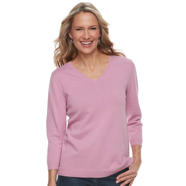 Women's Croft & Barrow&reg; V-neck Lightweight Sweater, Size: Xl, Med Pink