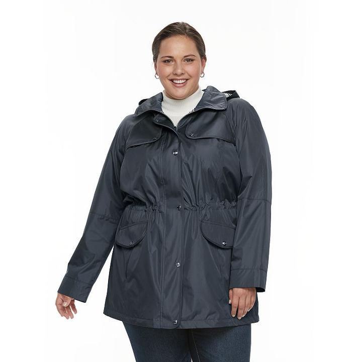 Plus Size Croft & Barrow&reg; Hooded Drawstring Anorak Jacket, Women's, Size: 1xl, Blue (navy)