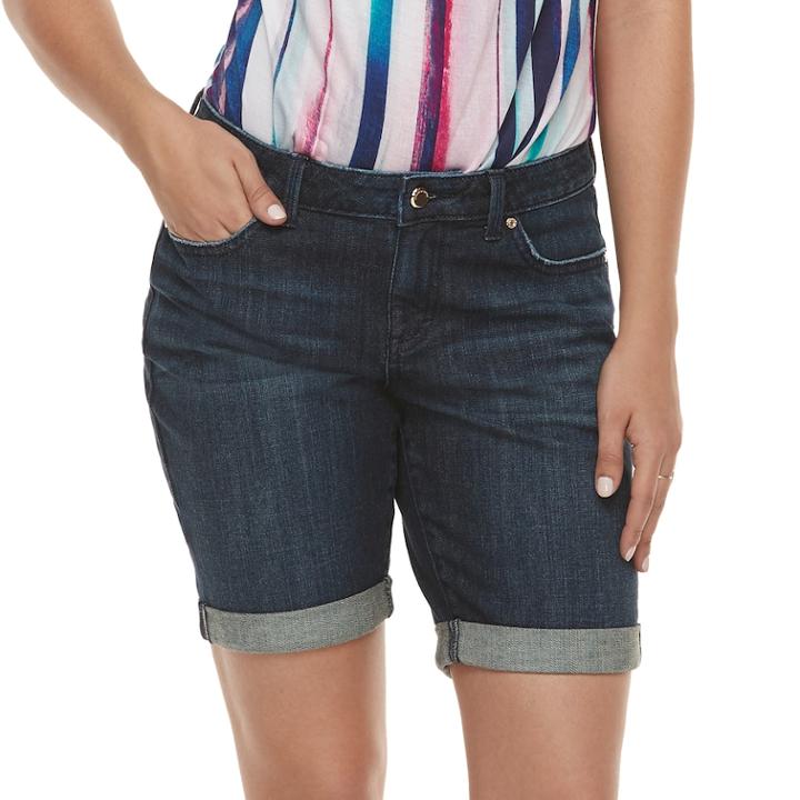 Women's Jennifer Lopez Cuffed Bermuda Jean Shorts, Size: 4, Dark Blue