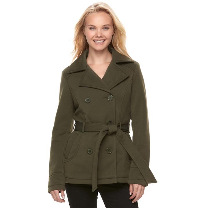 Juniors' J-2 Belted Double Breasted Coat, Teens, Size: Medium, Dark Green