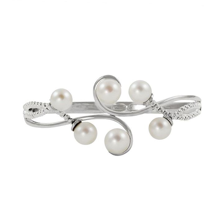 Sterling Silver Freshwater Cultured Pearl Bead Bangle Bracelet, Women's, White