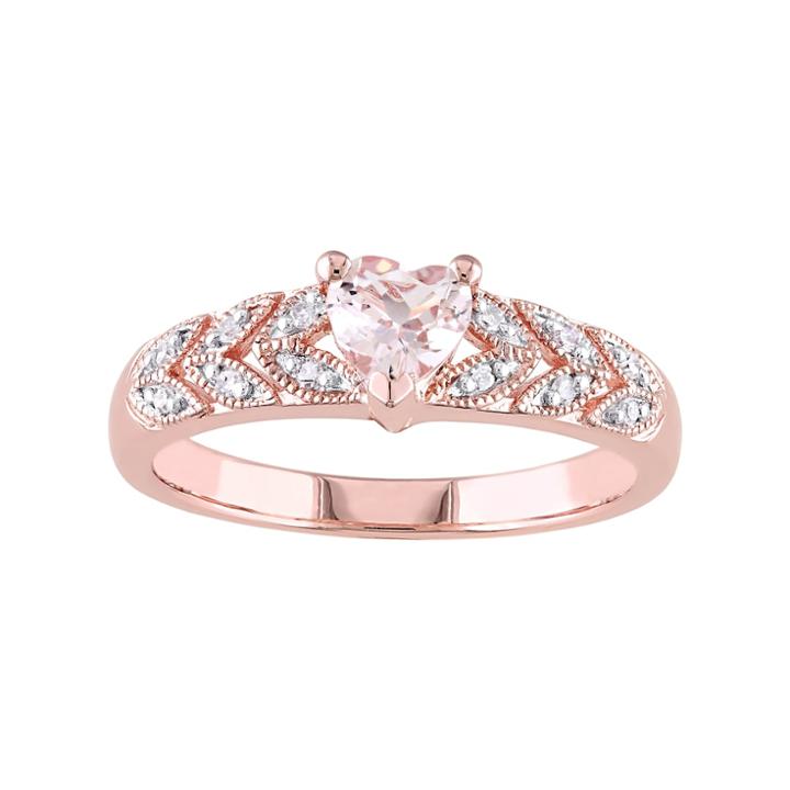 Rose Gold Tone Sterling Silver Morganite & Diamond Accent Heart Leaf Ring, Women's, Size: 5, Pink