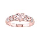 Rose Gold Tone Sterling Silver Morganite & Diamond Accent Heart Leaf Ring, Women's, Size: 5, Pink