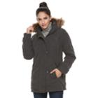 Women's Kc Collections Hooded Faux-fur Trim Microfiber Jacket, Size: Small, Grey