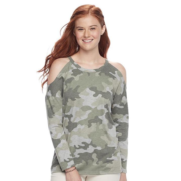 Juniors' Pink Republic Cold Shoulder Sweatshirt, Teens, Size: Small, Lt Green