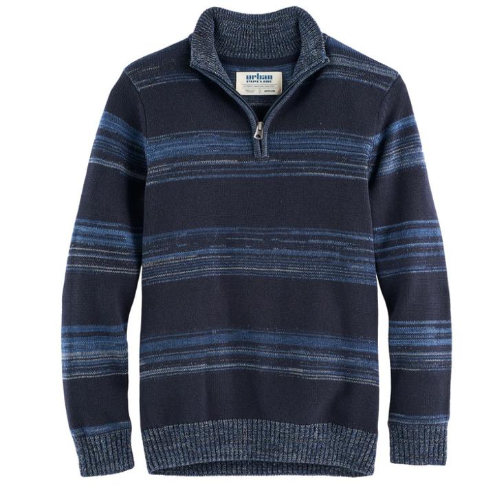Boys 8-20 Urban Pipeline&reg; Regular-fit Striped Quarter-zip Pullover, Size: Medium, Dark Blue
