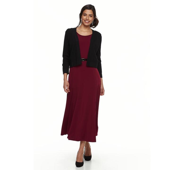 Women's Nina Leonard Chevron Stitch Bolero Cardigan, Size: Large, Black